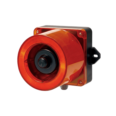 Combinacion de baliza LED color Rojo y sirena electrónica de 31 tonos resistente a la intemperie de volumen máx. 123 dB a 110-220 VCA | QWCD50-110240-R-LC