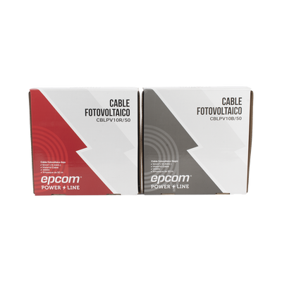 Kit de 2 rollos de 50 metros de cable fotovoltaico de cobre, rojo y negro, calibre 10 AWG (6mm²), Tipo PV,  1000/2000 V y 120°C. | KIT2CBLPV10RB/50