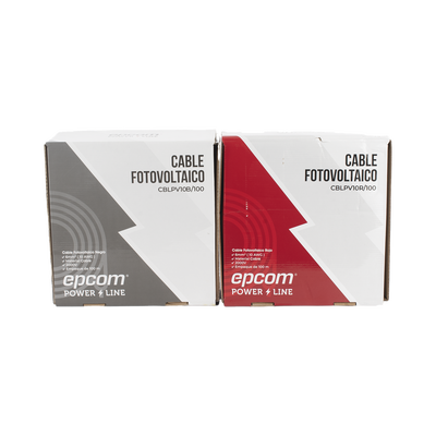 Kit de 2 rollos de 100 metros de cable fotovoltaico de cobre, rojo y negro, calibre 10 AWG (6mm²), Tipo PV,  1000/2000 V y 120°C. | KIT2CBLPV10RB/100