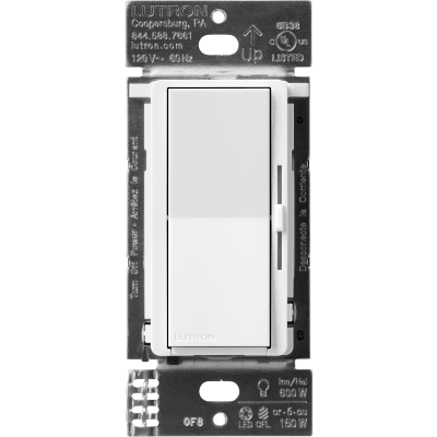 (Caseta Wireless) DIVA Atenuador de pared. Aumenta/Disminuye Intensidad de Iluminación.  No requiere cable neutro. 150W LED / 600W INC/HAL | DVRF6LWH