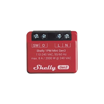 Mini Interruptor inteligente con Wi-Fi, medición de consumo, 1 canal 8A, compatible con asistentes de voz Alexa y GoogleHome | SHELLY1PMMINIGEN3