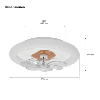 Ventilador de Techo con Luminario LED de 110 V CA 50/60 Hz /  88 W / 3 Tonos de Luz (6500 - 4 000 - 2 700 K) / Diámetro 500 mm / 6 Velocidades / Dimeable. | JLV-015