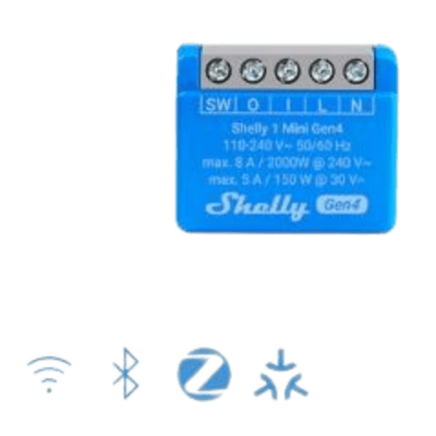 Mini Interruptor inteligente con Wi-Fi 2.4 / contacto seco /1 canal 8A, 110 - 240V / compatible con asistentes de voz | SHELLY1MINIGEN4
