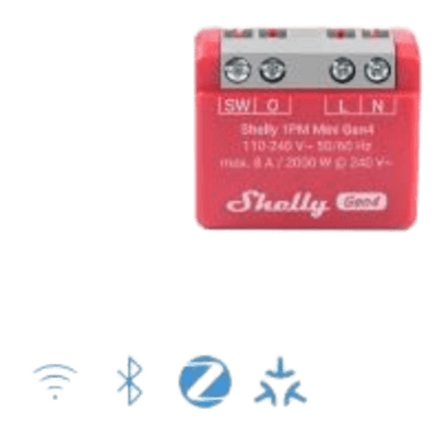 Mini Interruptor inteligente Wi-Fi 2.4 / medición de consumo, /1 canal 8A 110-240 / compatible con asistentes de voz | SHELLY1PMMINIGEN4