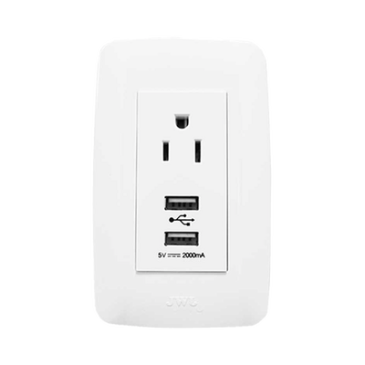 Contacto Sencillo de 15 A/ 127 V CA y 2 Conectores USB de 5 V CD 2A / Color Blanco. | JTL-B72-70
