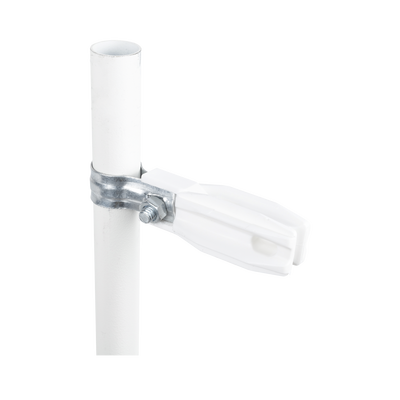 Aislador de paso o esquina de color BLANCO con abrazadera incluida de 1 Pulgada para uso en poste cerco eléctrico | SFABRAZADERA1PW