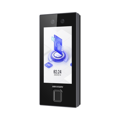 Terminal Facial Min Moe con LECTOR DE HUELLAS y Tarjetas PROX EM / 3000 Rostros / 3000 Huellas / Pantalla 4.5" / Administrable en la Nube con HikConnect Teams  / Exterior IP65  / PoE / WiFi / HIK-IA / SIP Estandar | DS-K1T344EBFWX-E1