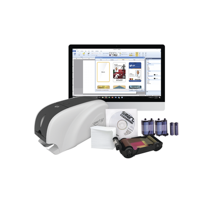 Kit Impresora de tarjetas PVC/ Una Cara /incluye: 2 x Ribbons, 100 Tarjetas PVC, Software, Kit Limpieza, Garantia 3 Años, Mascara de Seguridad UV | SMART31-SK