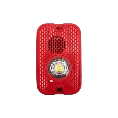 Sirena con Lámpara LED Estroboscópica / 2 Hilos / Montaje en Pared / 16 a 24 Vcd / Configuración Estroboscópica Seleccionable / Texto en Inglés / Color Rojo / Uso exterior | P2GRKLED