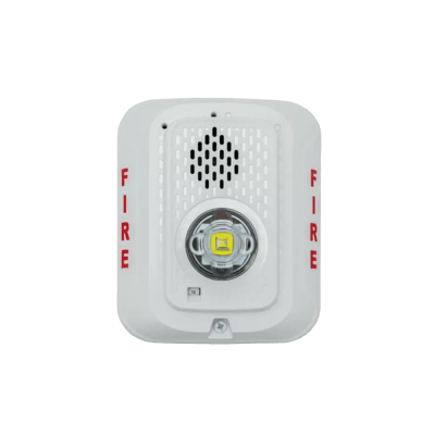 Sirena con Lámpara LED Estroboscópica / a 2 Hilos / Montaje en Pared / 24 Vcd / Configuración Estroboscópica Seleccionable / Texto en Inglés / Color Blanca | P2WLED