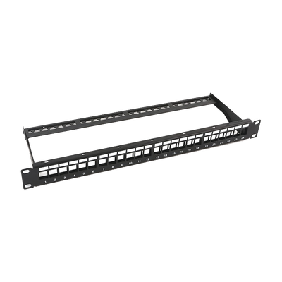 Patch Panel Modular sin Blindaje de 24 Puertos, 1U, con Barra para Organizar Cable | LP-PP-23-UTP-BK-24P