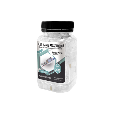 Bote con 100 Plugs Pass Through RJ45 Cat5e Blindado, Chapado de Oro a 30 Micras para Durabilidad Extrema | TC5S-PASS