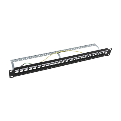 Patch Panel Modular Blindado (STP) de 24 Puertos, con Barra para Organizar Cable | LP-PP-23-STP-BK-24P