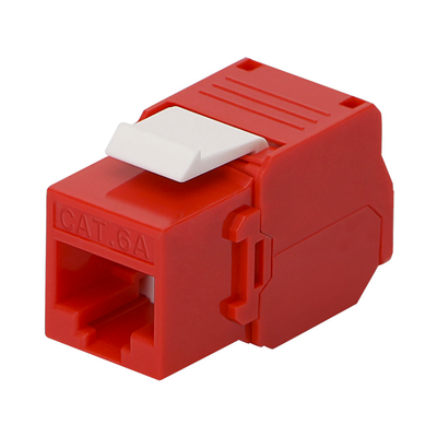 Módulo Jack Keystone Cat6A (Toolless), con Terminación en Ángulo 180 - Color Rojo, Compatible con Faceplate y Patchpanel Linkedpro | LP-KJ-6A-TTRD