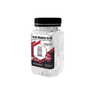 Bote con 100 Piezas de Plug Modular RJ45 Cat5e Blindado, Chapado de Oro a 30 Micras para Durabilidad Extrema con Pin de Tierra | TC5SG-100