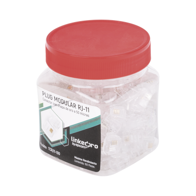 Bote con 100 Piezas de Plug Modular Tipo RJ11 de 4 Contactos Chapado de Oro a 50 Micras | TCRJ11-100