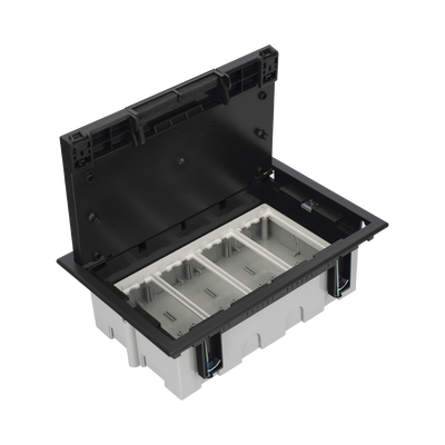 Caja Para Instalación en Piso Falso para Voz, Datos o Contactos Eléctricos / Capacidad para 4 Módulos / Espacio Embellecedor en la Tapa / Profundidad Ajustable de 90 a 120 mm (3.54 a 4.72 pulgadas) / Los Módulos se Adquieren Aparte / (SF410/14CY) | SM-CPF-4