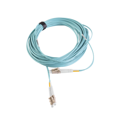 Jumper de Fibra Óptica Multimodo 50/125 XGLO OM3, LC-LC Duplex, OFNR, Color Aqua, 15 Metros (49.21 Pies) | FJ2-LCLC5L-15AQ