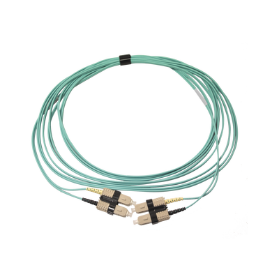 Jumper de Fibra Óptica Multimodo 50/125 OM3 XGLO, SC-SC Duplex, OFNR, Color Aqua, 5 Metros (16.40 Pies) | FJ2-SCSC5L-05AQ