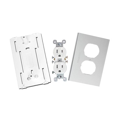 Contacto eléctrico doble, soporte y tapa de PVC auto extinguible y aluminio, universal (8191-10200) | INKA-100-DUPLEX