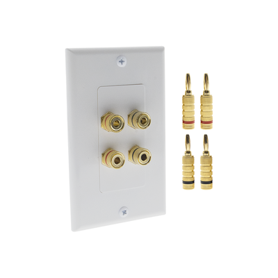 KIT 1 Placa de Pared + 2 Pares Conectores Banana (Rojo+Negro) | Postes de Unión Tipo Banana | Conexión para 2 Altavoces | Fácil Instalación | Conectores Chapados en Oro | EPWP2SKIT