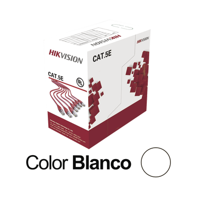 Bobina de Cable UTP 305 Metros (1000 Pies) / Cat5E (24 AWG) / Color Blanco / PVC (CM) / Uso en Interior / 100% Cobre / Aplicaciones de CCTV y Redes de Datos | DS-1LN5E-SW