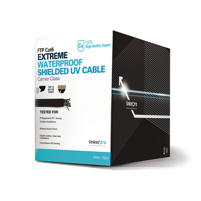 Bobina de 152.5 Metros (500 Pies) Cat6+ Calibre 23 Exterior Blindado Tipo FTP Para Climas Extremos, UL Para Aplicaciones de Video Vigilancia y Redes de Datos. Para Uso en Intemperie. | PRO-CAT-6-EXT/500