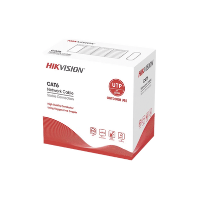 Bobina de Cable UTP 305 Metros (1000 Pies) / Cat 6 (24 AWG) / Color Negro / Uso en Exterior / 100% Cobre / Aplicaciones de CCTV y Redes de Datos | DS-1LN6OUTPE