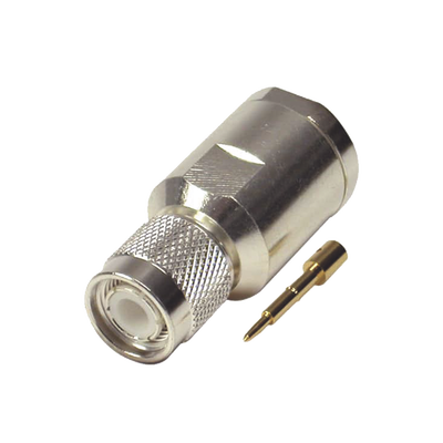 Conector TNC Macho de Rosca en 50 Ohm para cable LMR-400, 9913, 8214, CNT-400, RG8/U-SYS, RFLASH-1113, Plata/ Oro/ Teflón. | RFT-1201-SI