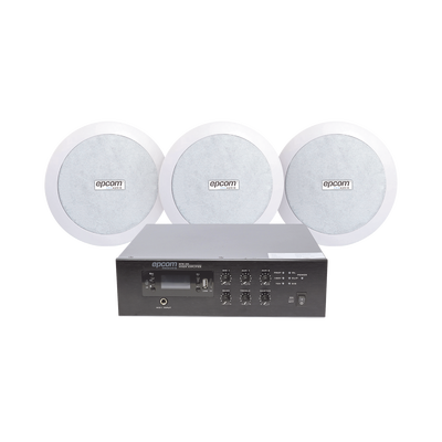 KIT de Amplificador de 120W para Escritorio | 3 Altavoces de Plafón de 5.5in | 3.75 - 30W | Sistema 70/100V | SFB120/3CS