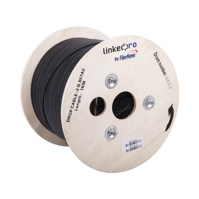 Carrete de 1 km de Fibra Óptica Drop, Interior/Exterior G.657A2 Monomodo de 2 Hilos (Bifibra), Diseñada para Fusionarse, Dieléctrica, Forro Negro, (No Soporta Conectores Mecánicos) | IC-DROPA2-2C