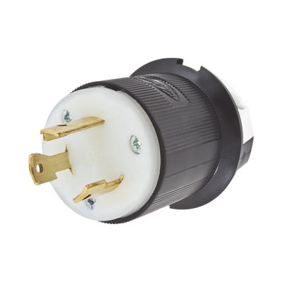 Clavija Industrial con Bloqueo de Media Vuelta / 30 A 125 V CA / 2 Polos 3 Hilos / Color Blanco y Negro / Nema L5-30P. | HUB-HBL-2611