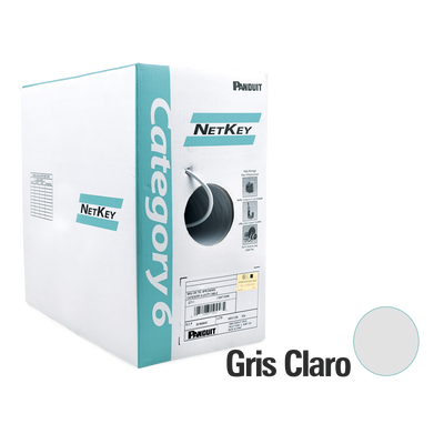 Bobina de Cable UTP de 305 Metros (1000 Pies) de Cobre, NetKey, Gris Claro, Categoría 6 (24 AWG), 1000Mbps, Riser (CMR), de 4 Pares | NUR6C04IG-C