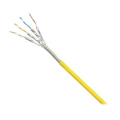 Bobina de Cable Blindado S/FTP Categoría 6A, Uso Industrial con Resistencia al Aceite, Rayos UV y Abrasión, Multifilar (Flexible), Color Amarillo, Bobina de 500 Metros (1640 Pies) | ISX6X04AYL-LED