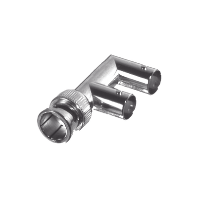 Adaptador Triple en F para 75 Ohm, de Conector BNC Macho a Doble BNC Hembra, Níquel/ Oro/ Delrin. | RFB-1730-3