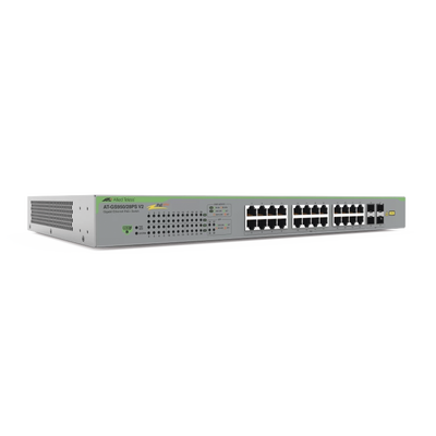 Switch PoE+ Gigabit WebSmart de 24 puertos 10/100/1000 Mbps + 4 puertos SFP Gigabit, 185 W, Version 2 | AT-GS950/28PS-V2-10