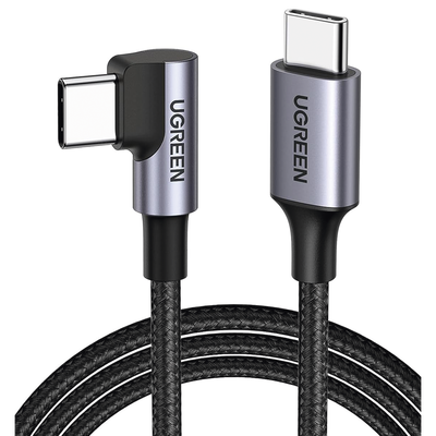 Cable USB-C a USB-C | 1 Metro (3.28 Pies) | Conector con Ángulo Recto de 90° | Carga Rápida de hasta 60W | 480 Mbps | PD3.0 | QC4.0/3.0/2.0 | FPC | AFC | Protección Integrada | Caja de Aluminio | Nylon Trenzado | Color Negro | 50123