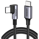 Cable USB-C a USB-C | 1 Metro (3.28 Pies) | Conector con Ángulo Recto de 90° | Carga Rápida de hasta 60W | 480 Mbps | PD3.0 | QC4.0/3.0/2.0 | FPC | AFC | Protección Integrada | Caja de Aluminio | Nylon Trenzado | Color Negro | 50123