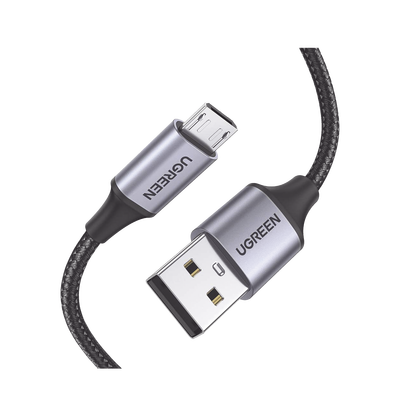 Cable USB-A a Micro USB | 1 Metro (3.28 Pies) | Carga Rápida | QC 3.0/2.0 | FPC | AFC | Transferencia de Datos de 480 Mbps | Recarga hasta 18W | Protección Integrada | Caja de Aluminio | Nylon Trenzado | Color Negro | 60146