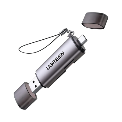 Lector de Tarjetas USB-C + USB-A a MicroSD (TF)/SD | OTG | USB-C 3.1 | 5Gbps | Soporta hasta 2TB | Soporta Windows/Mac OS/Linux/Android | Lectura de Tarjetas Simultánea | Caja de Aluminio | Llavero Anti-perdida. | 50706