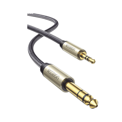 Cable Audio Estéreo 3.5mm (1/8") TRS a 6.35mm (1/4") TS / 1 Metro / Audio de Hi-Fi / Trenza de Nylon / Blindaje Múltiple / Caja de Aleación Zinc / Núcleo de Cobre Puro / Compatibilidad Universal | 10625