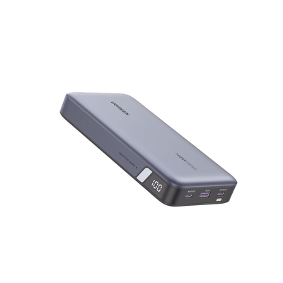 Power Bank de 25000mAh | 3 Salidas 145W Max. | USB-A + 2 USB-C | PD 3.0, QC3.0 | FCP | SCP | Pantalla Inteligente | Carcasa Ignifuga | Color Gris | Incluye Cable USB de 50cm | Carga tu Laptop de Manera Segura. | 90597M