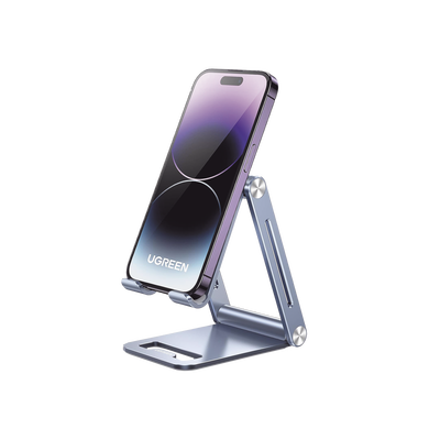 Soporte para Teléfono Celular de Aluminio / Angulo Ajustable / Amplia Compatibilidad con dispositivos de 4.7'' a 7.9'' / Antideslizante / Antiarañazos / Plegable / Color Azul | 90461