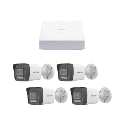 Kit IP 1080p (2 Megapixel) / NVR de 4 Canales con 4 Puertos PoE / 4 Cámaras IP Bala ColorVu Lite y ACUSENSE Lite / Micrófono Integrado | KIPCV2M/4B