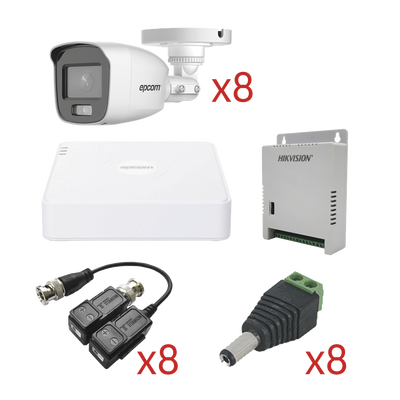 KIT TurboHD con Audio 1080p / DVR 8 Canales 1080p lite / 8 Cámaras Bala (exterior 2.8 mm) / Transceptores / Conectores / Fuente de Poder / AUDIO POR COAXITRON | KESTG8T8BG/A