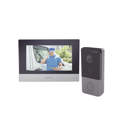 Kit de Videoportero IP Poe Estandar con llamada a App de Smartphone (HikConnect) / Apertura con tarjeta MIFARE / Frente de calle IP65 / Soporta 1 Departamento | DS-KIS603-P