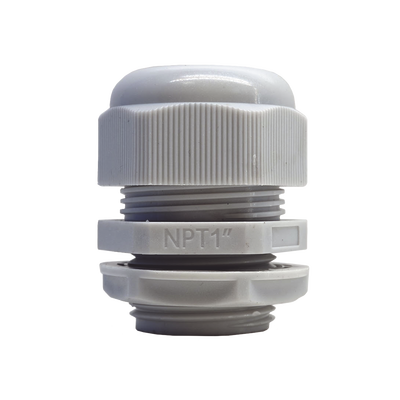 Conector Plástico Blanco Tipo Glándula para Rosca NPT 1" | TXG-PG-100N