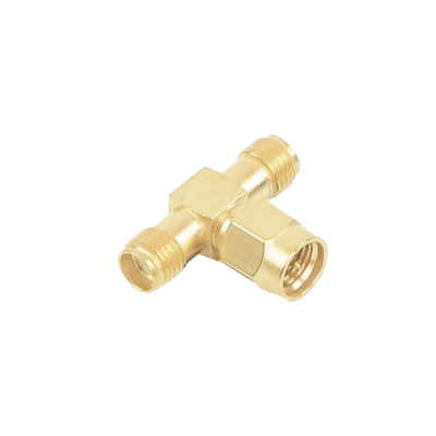 Adaptador en T, de Conector SMA Macho a Doble SMA Hembras, Oro/ Oro/ Teflón. | RSA-3400-1