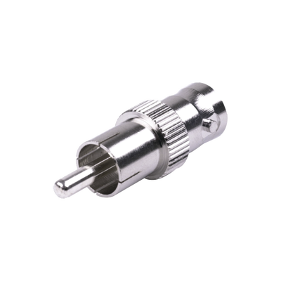 Adaptador de BNC Hembra a RCA Macho en 50 Ohm para Fono, uso en Aplicaciones de Audio-Video, Níquel/ Plata/ Delrin. | RFB-1140