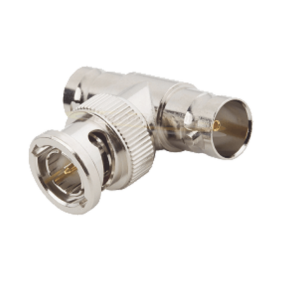 Adaptador en T para 50 Ohm de BNC Macho a Doble BNC Hembra, Maquinado, Níquel/ Oro/ Teflón. | RFB-1130